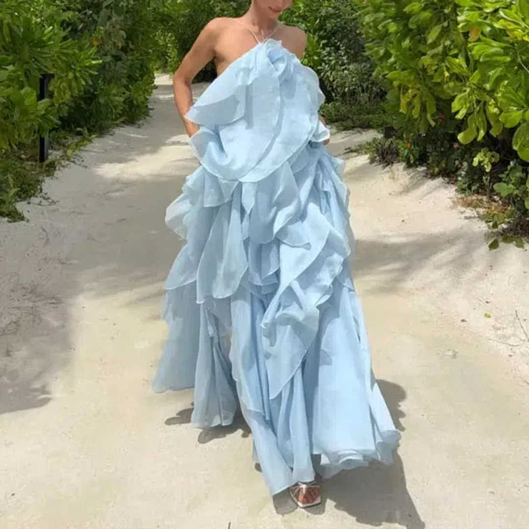 Aje Pandorea Layered Maxi Dress Blue Size 14 for rent on The Volte - main image