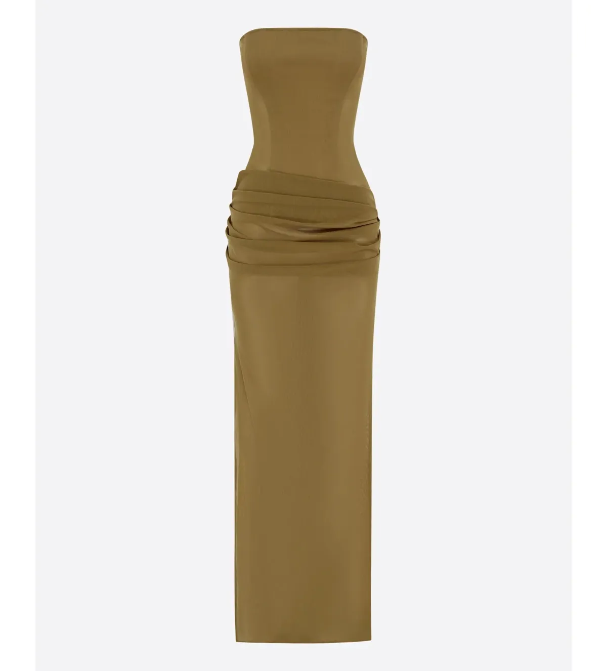 Alex Perry Strapless Longline Column in Stretch Mesh Maxi Dress Khaki Size AU 10 - Image 7