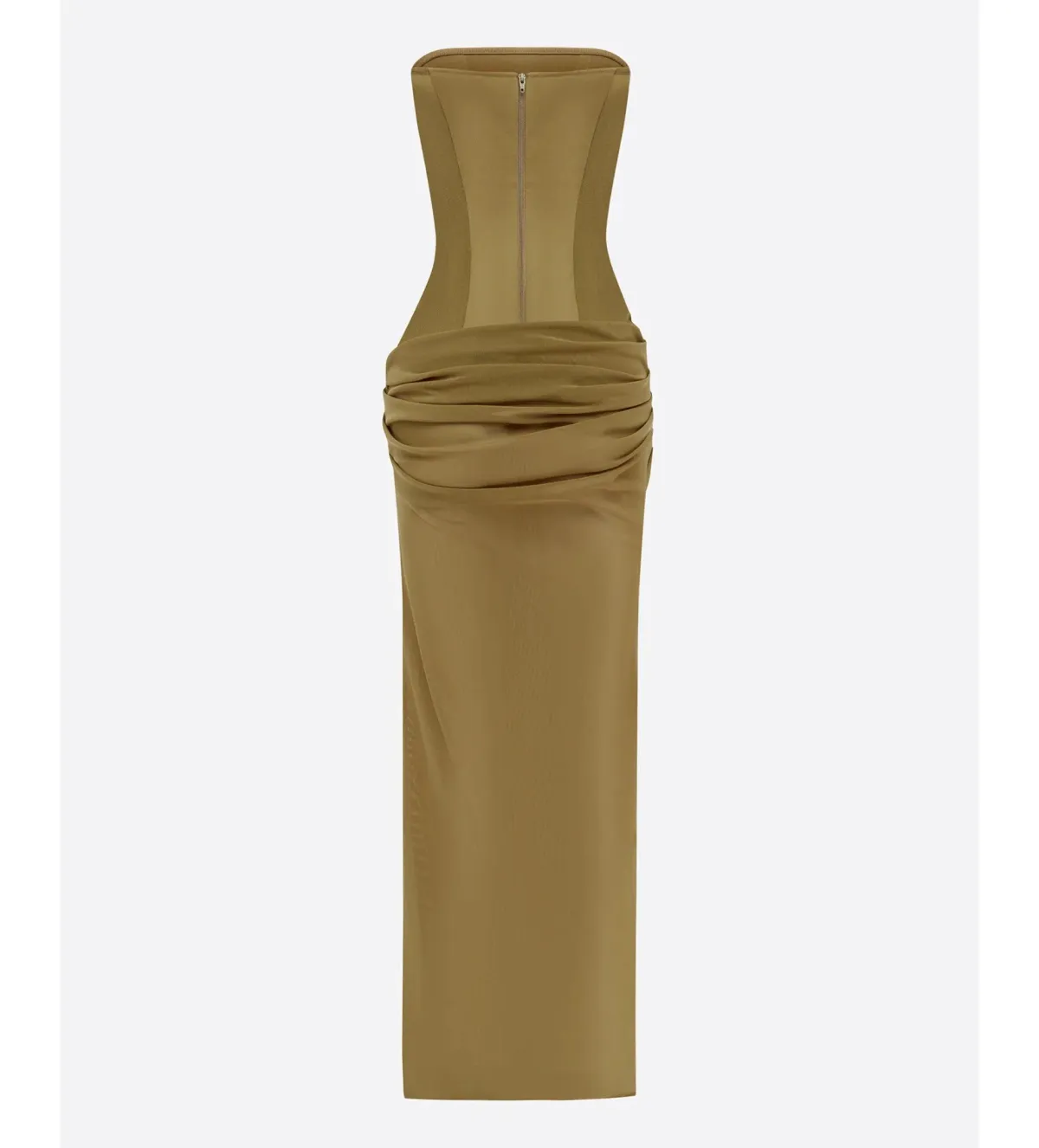 Alex Perry Strapless Longline Column in Stretch Mesh Maxi Dress Khaki Size AU 10 - Image 8