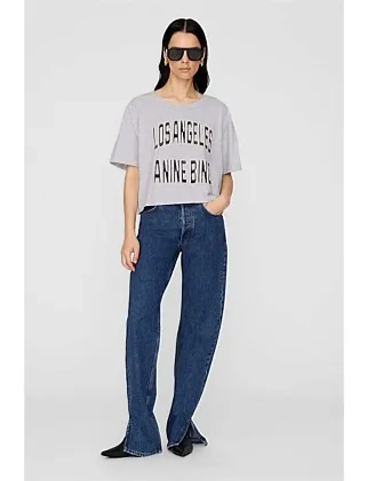 Anine Bing Johnny Cropped T-Shirt Grey Size 6/XS - Image 2