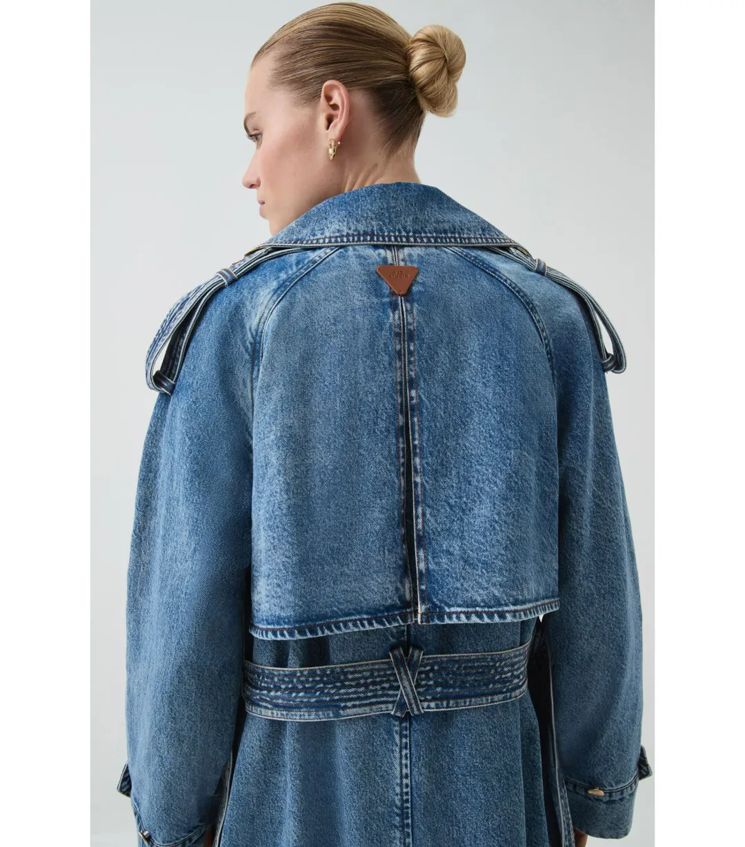 Aje Blues Denim Midi Trench Coat 80s Blue Wash Size M / AU 10 for rent on The Volte - main image