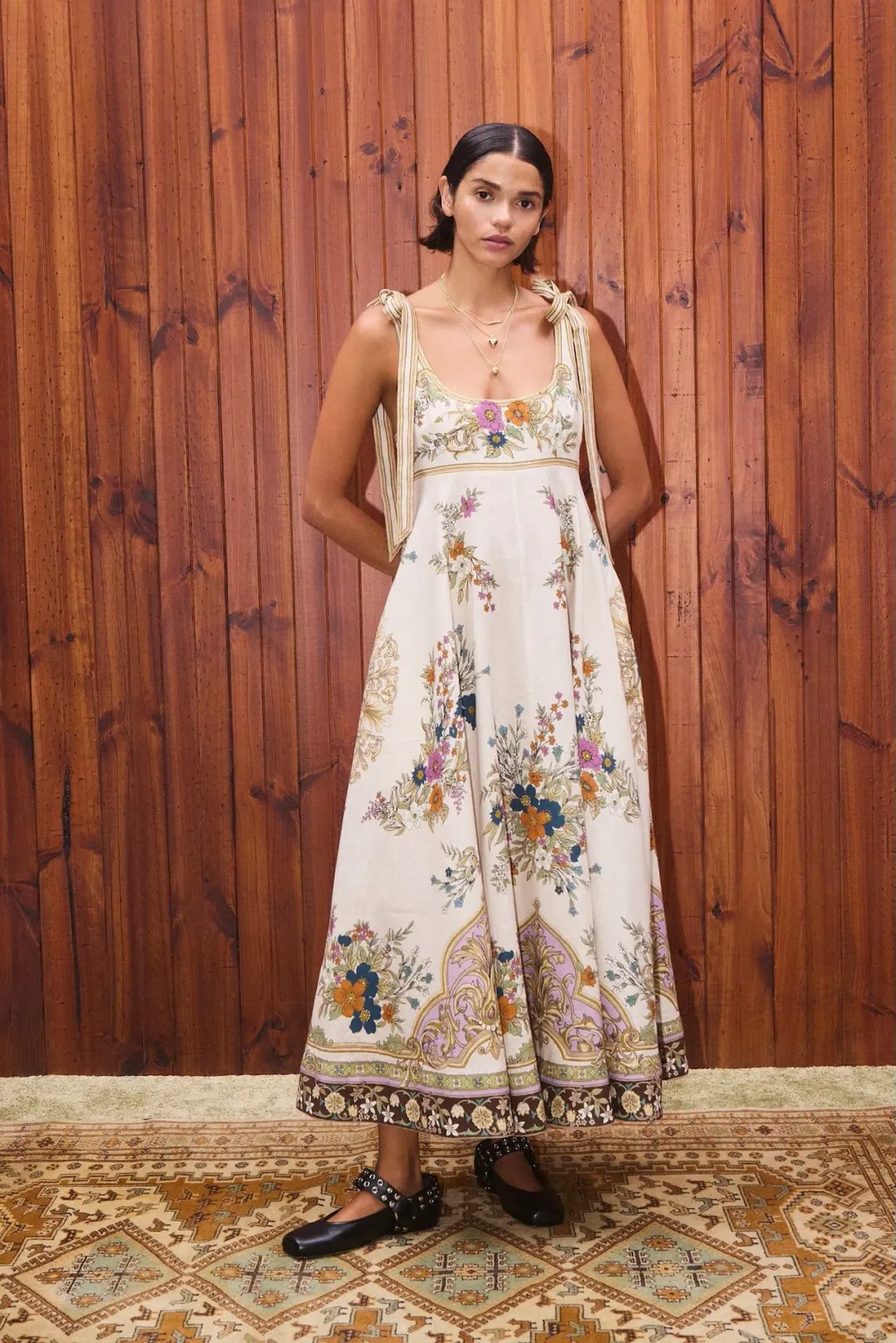 Alemais Antoinette Ballet Midi Sundress in Floral Cream Size AU 10 for rent on The Volte - main image