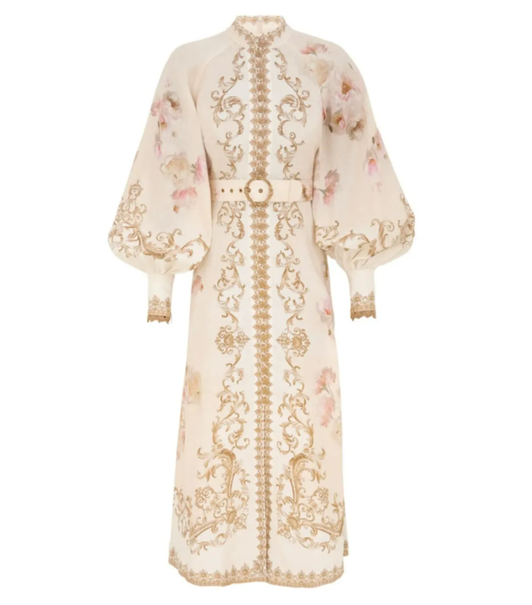 Zimmermann The Hypnotic Buttoned Midi Dress in Cream Peony Size 0 / AU 8 for rent on The Volte - main image