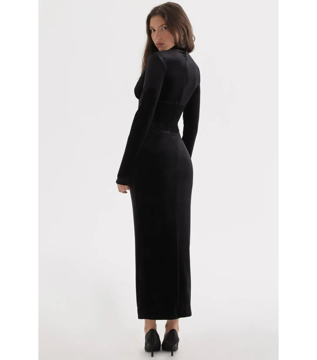 House of CB Arabella Corset Midi Dress Black Velvet Size AU 10  for rent on The Volte - main image