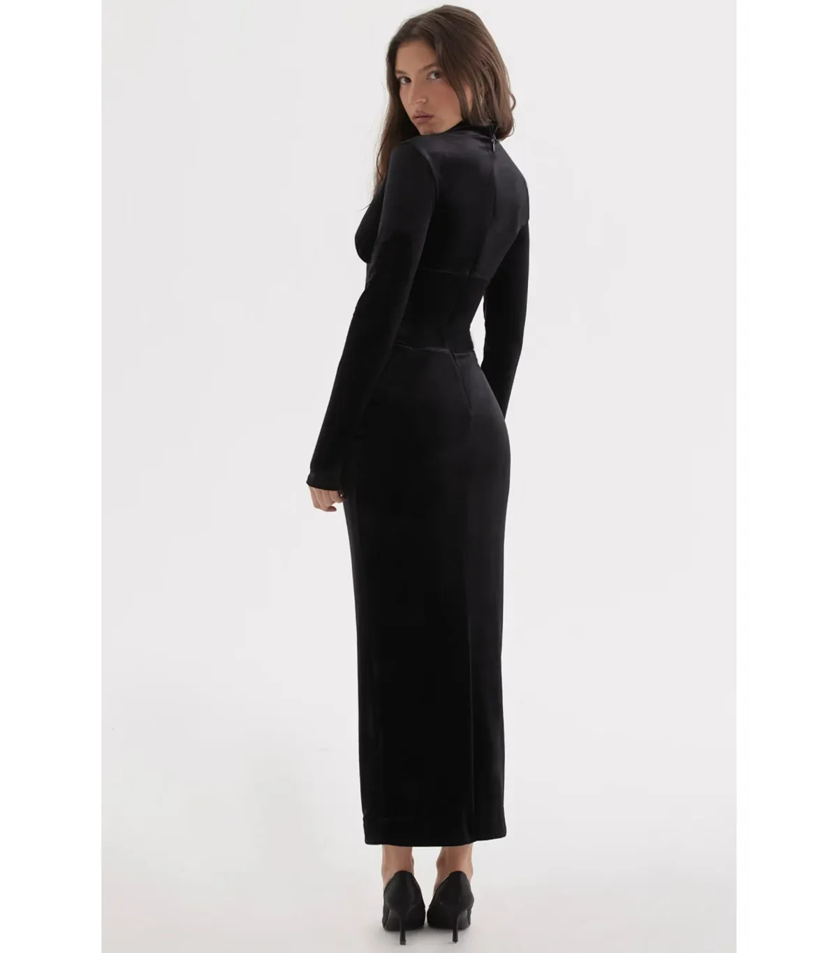 House of CB Arabella Corset Midi Dress Black Velvet Size AU 10  - Image 4