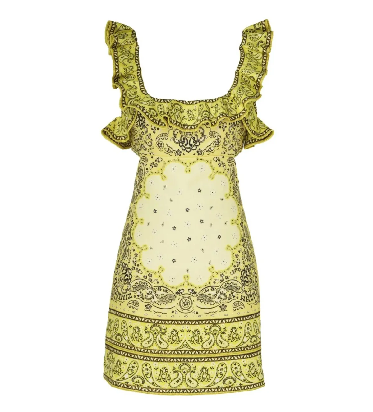 Zimmermann Matchmaker Frilled Mini Dress Yellow Bandana Size 1 AU 10 - Image 4