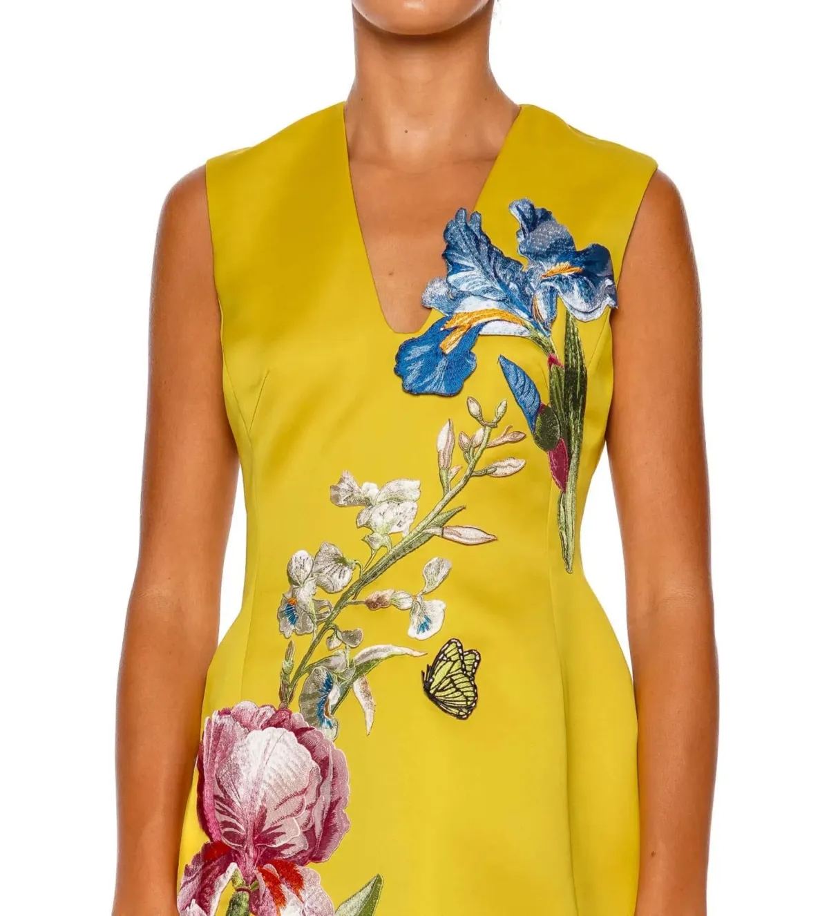 Leo Lin Bree V Neck Embroidery Mini Dress in Mustard Size AU 8 - Image 4