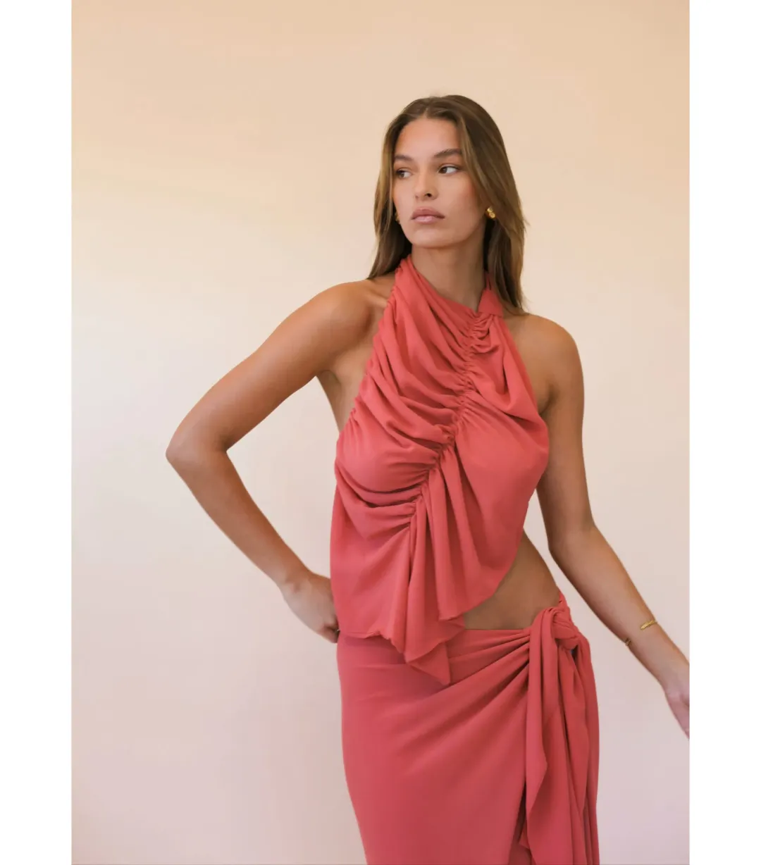 Koster Kulture Bobbies Top and Maxi Skirt Set in Coral Size S / AU 8 for rent on The Volte - main image