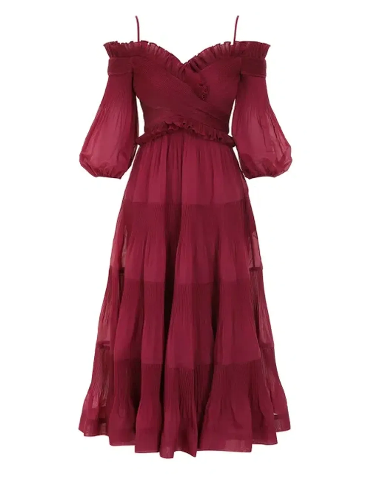 Zimmerman Pleated Off Shoulder Midi Dress Berry Size 1/AU 10 - Image 6