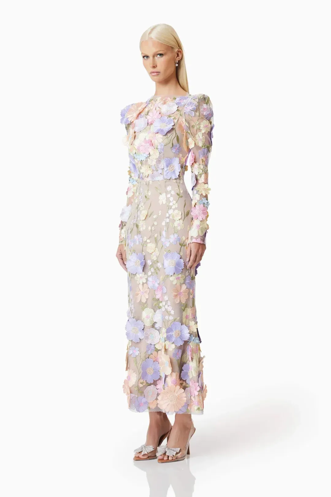 Elliat Shannon 3D Floral Midi Dress In Purple Size 8 for rent on The Volte - main image