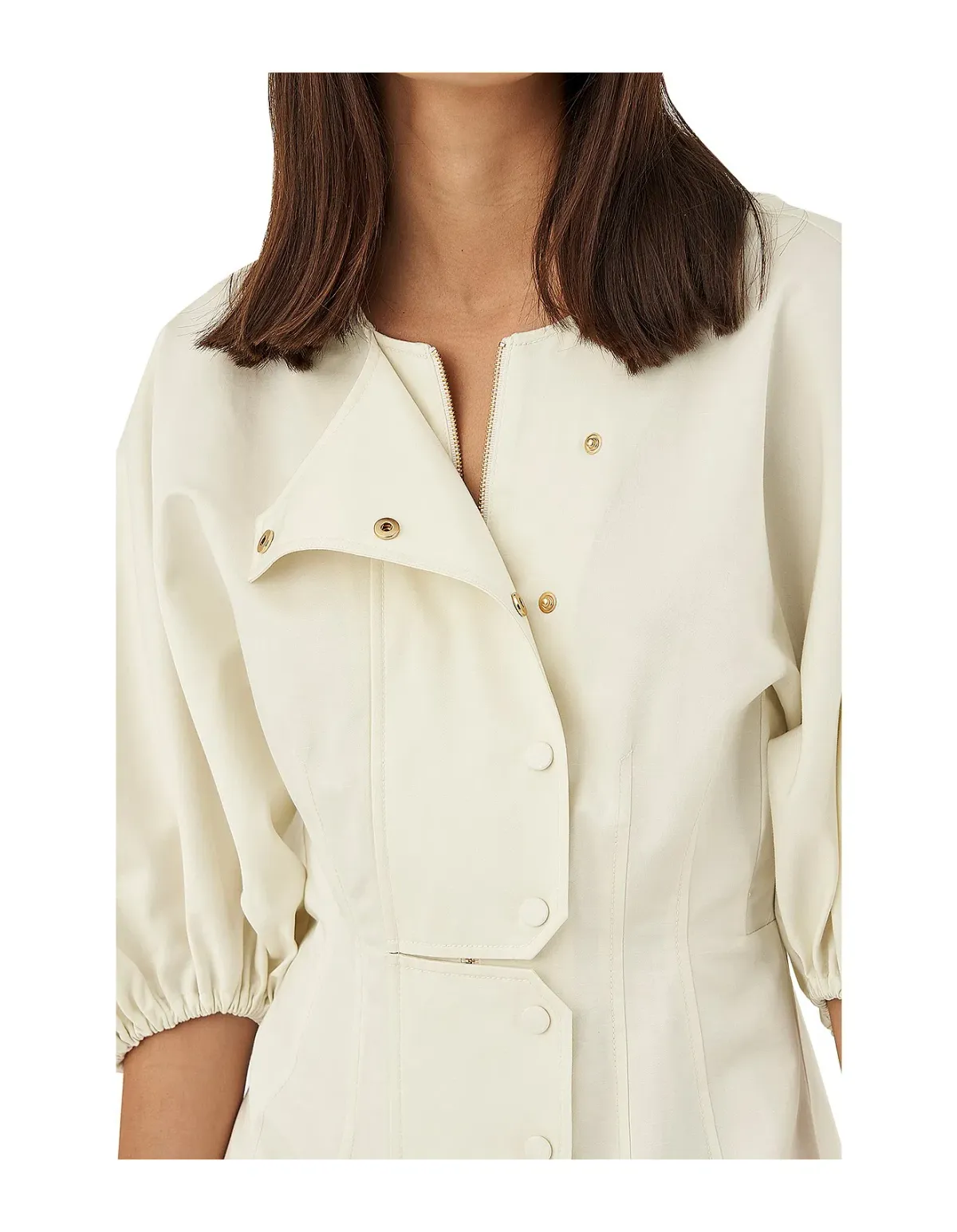 Oroton Sculptured Sleeve Midi Dress in Egg Shell Cream Size 8 - Image 3