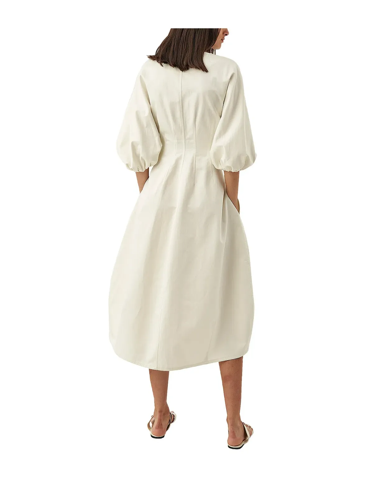 Oroton Sculptured Sleeve Midi Dress in Egg Shell Cream Size 8 - Image 4