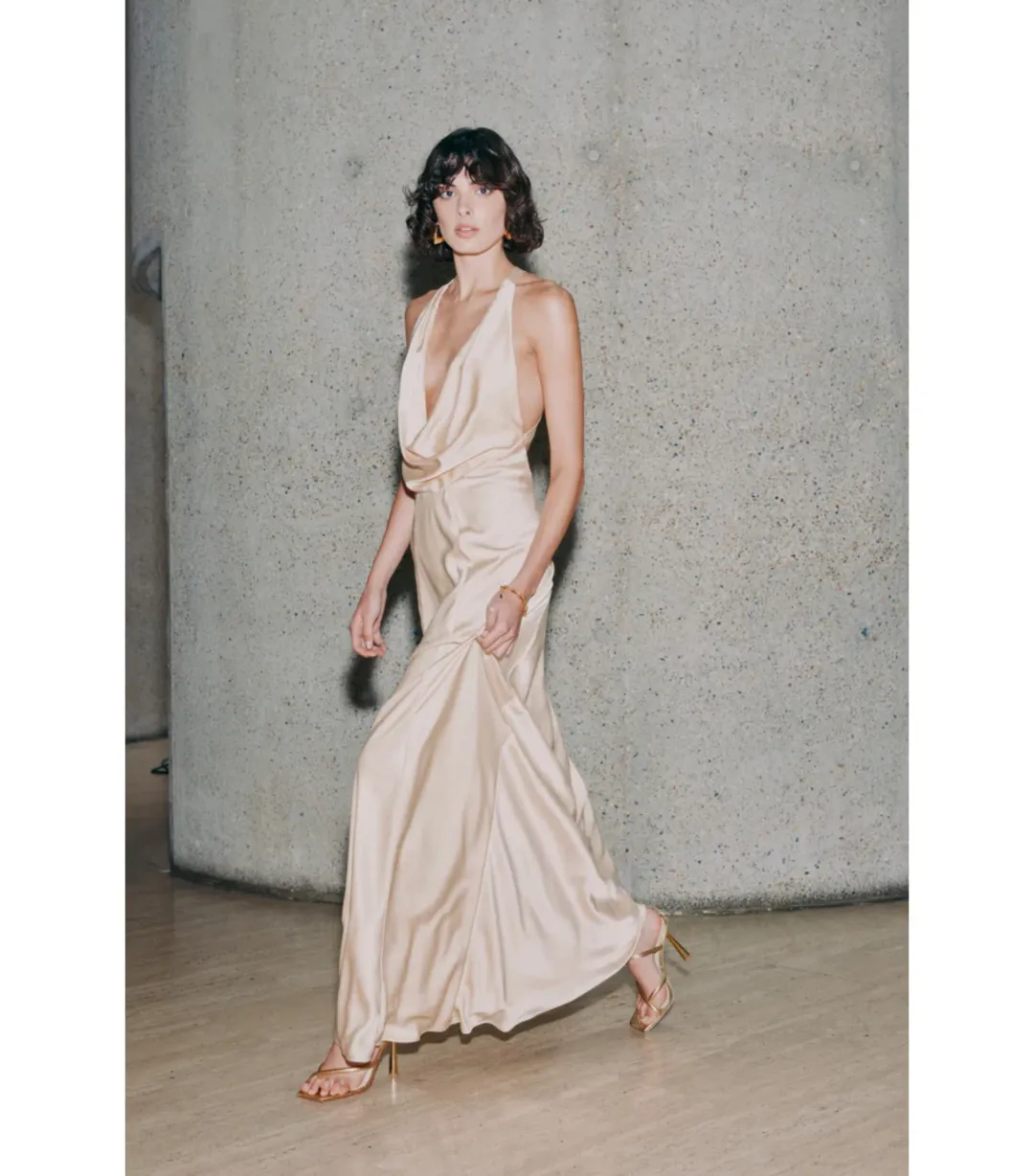 Manning Cartell Charmed Cowl Slip Maxi Dress Champagne Size AU 8 for rent on The Volte - main image