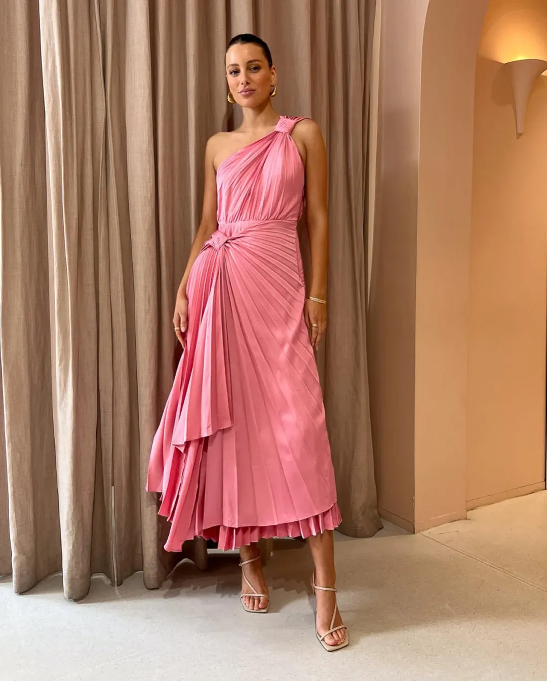 Acler Illoura Midi Dress Tulip Pink Size AU 8 for rent on The Volte - main image
