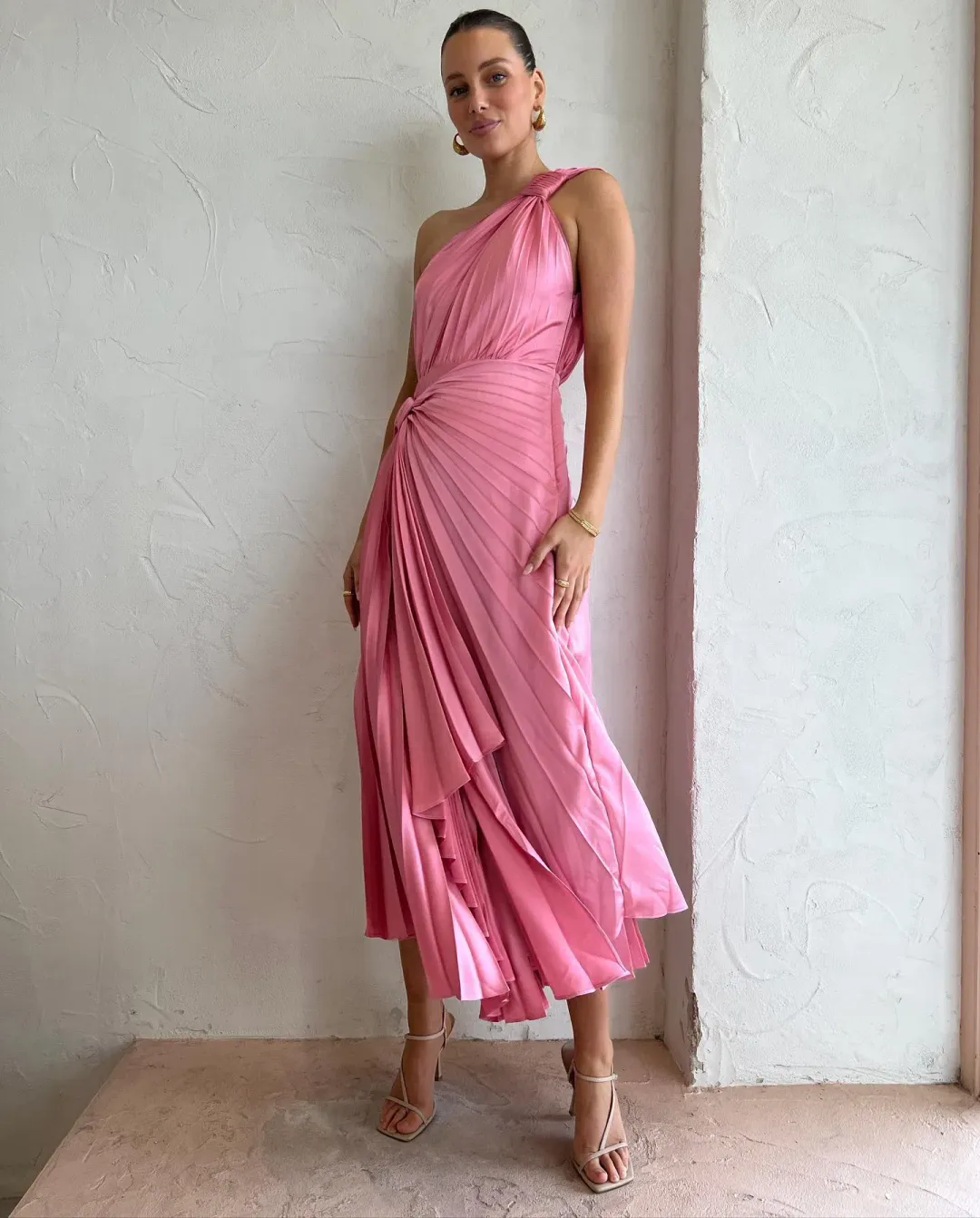 Acler Illoura Midi Dress Tulip Pink Size AU 8 for rent on The Volte - main image