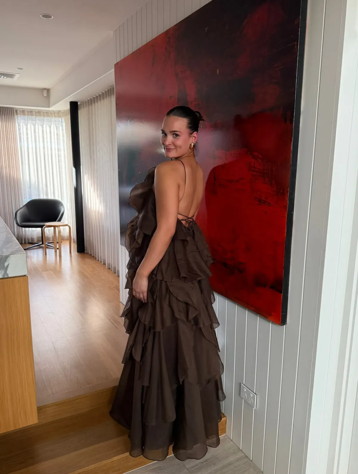 Aje Pandorea Layered Maxi Dress Brown Size AU 6 - Image 2