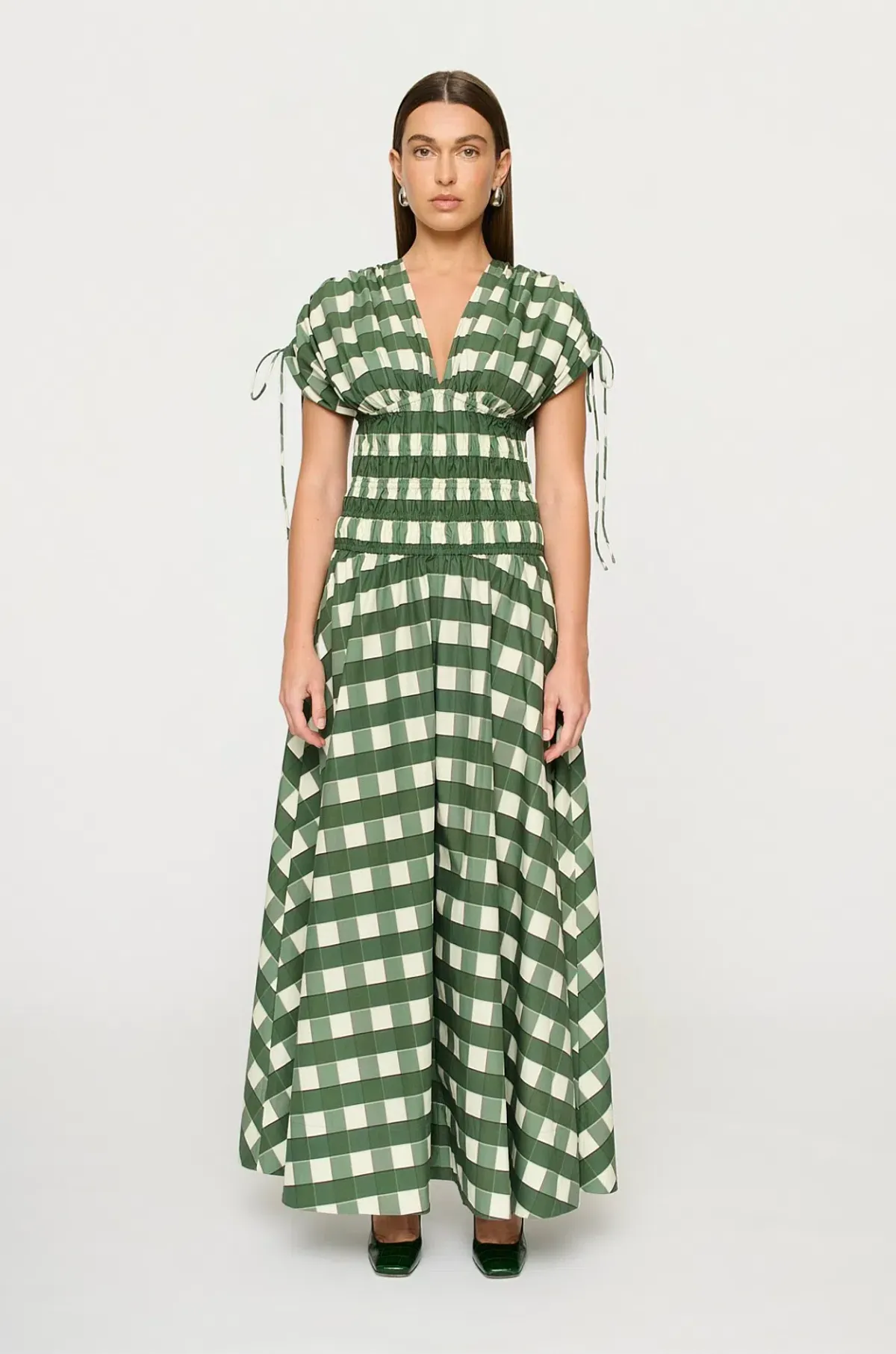 Clea Ottavia Maxi Dress Green Check Size 6/XS - Image 1