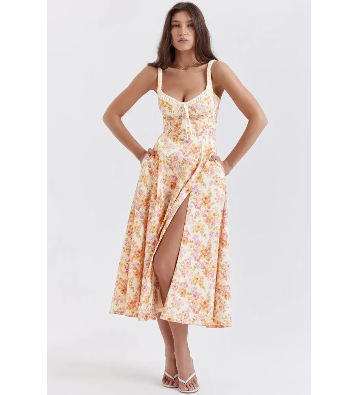 House of CB Sabrina Bustier Midi Dress Ivory Print Size L/AU 14 - Image 2