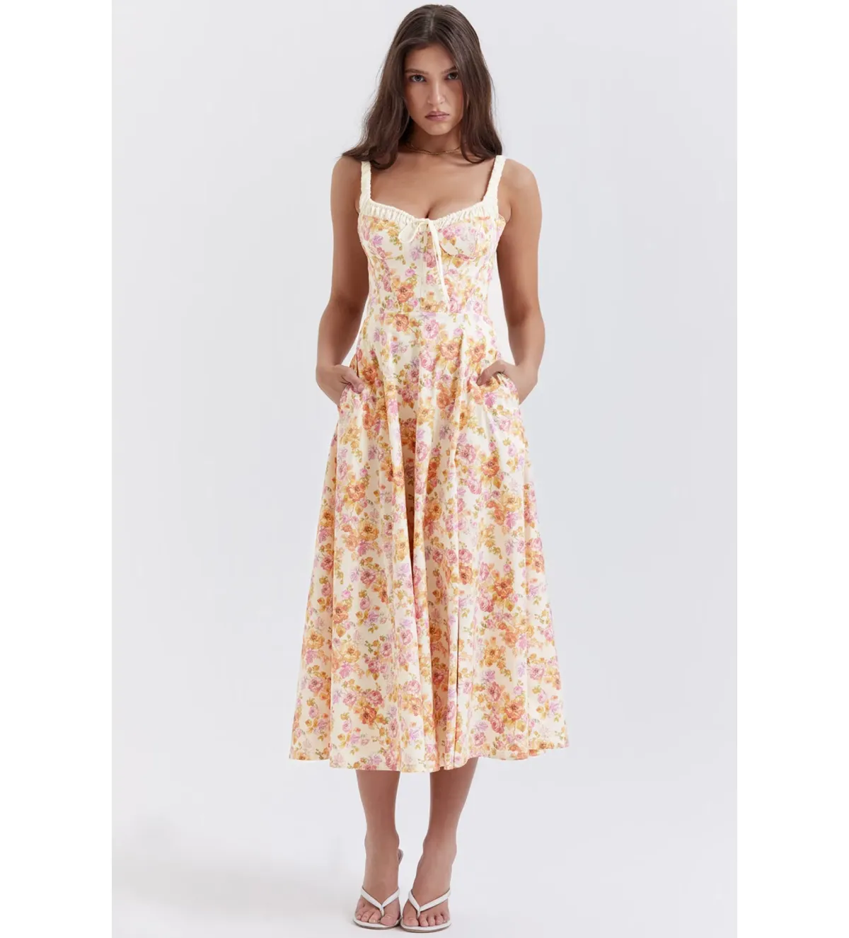 House of CB Sabrina Bustier Midi Dress Ivory Print Size L/AU 14 - Image 3