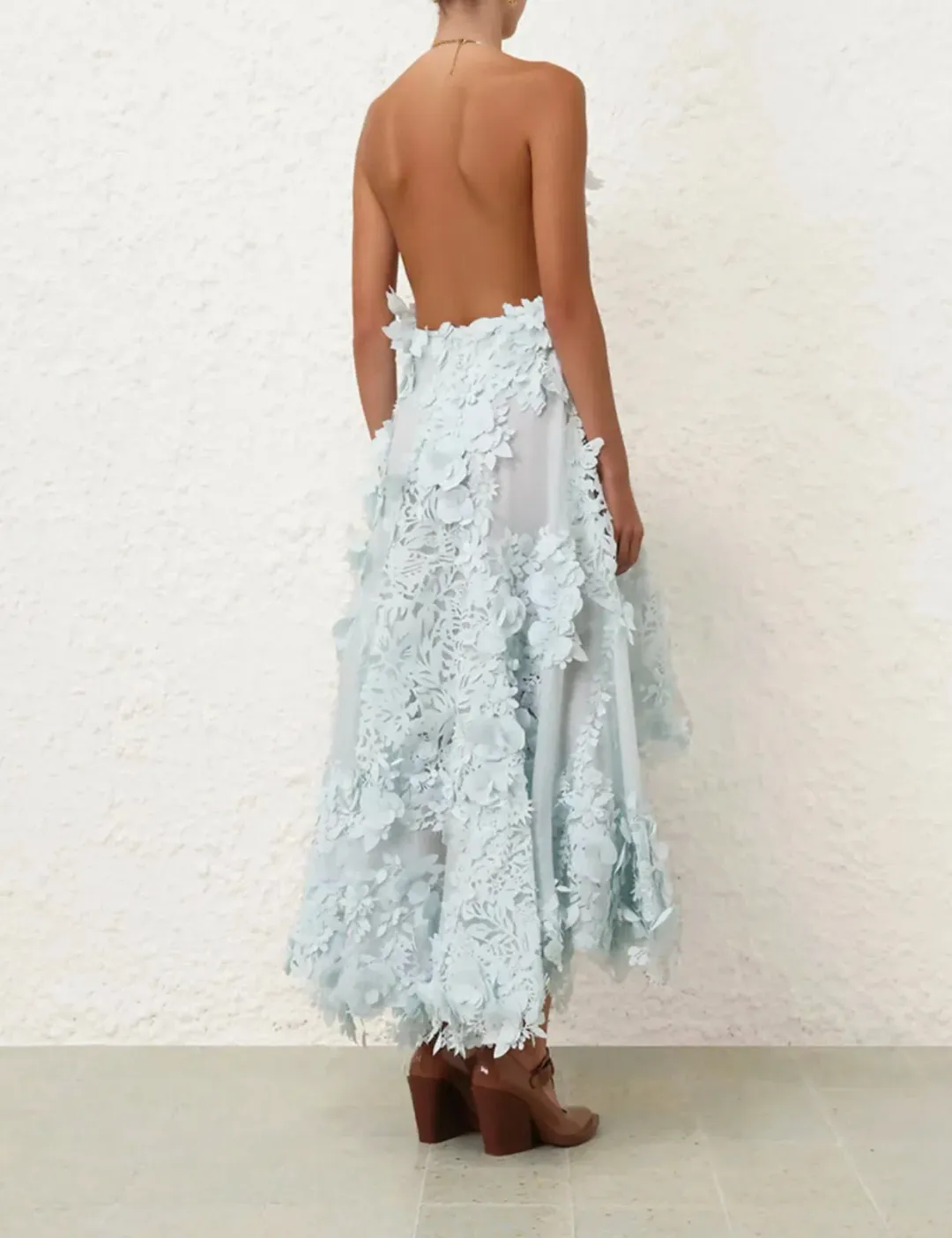 Zimmermann Natura Lasercut Halter Dress Ice Blue Size 0 / AU 8 for rent on The Volte - main image