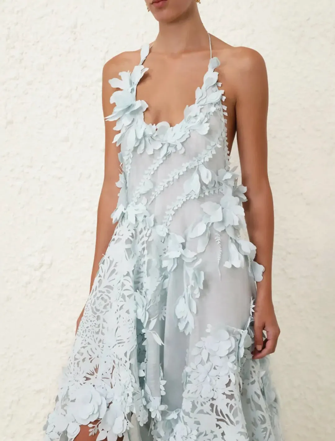 Zimmermann Natura Lasercut Halter Dress Ice Blue Size 0 / AU 8 for rent on The Volte - main image