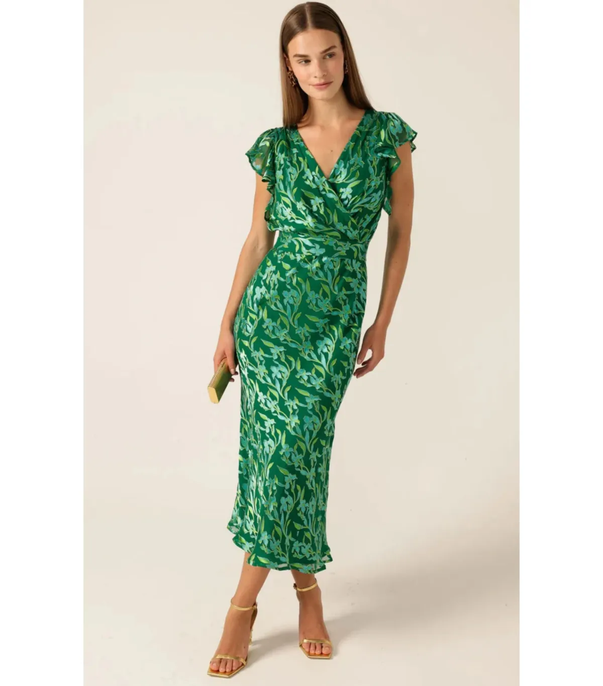 Sacha Drake Fleur De Lys Midi Dress Green Botanical Size AU 12 - Image 3