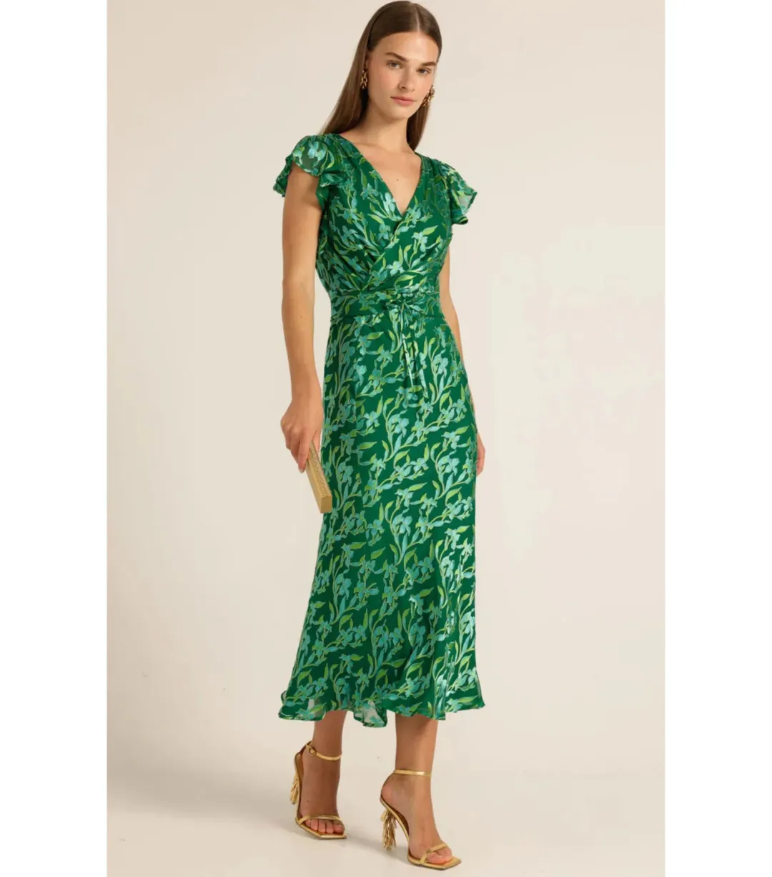 Sacha Drake Fleur De Lys Midi Dress Green Botanical Size AU 12 for rent on The Volte - main image