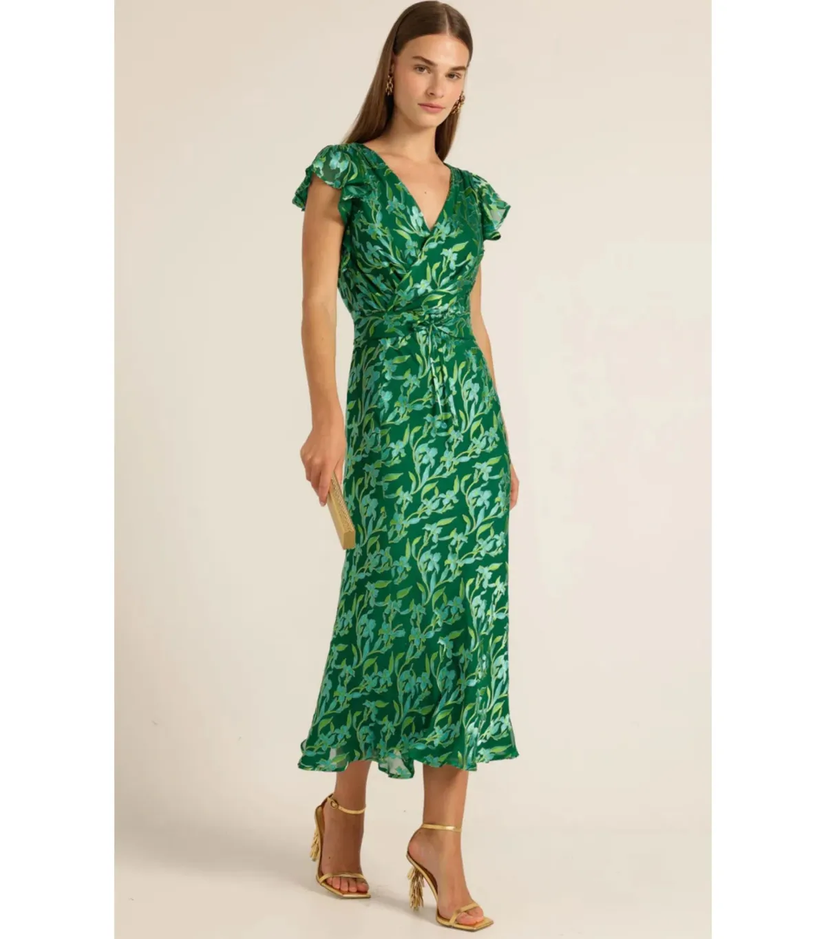 Sacha Drake Fleur De Lys Midi Dress Green Botanical Size AU 12 - Image 2