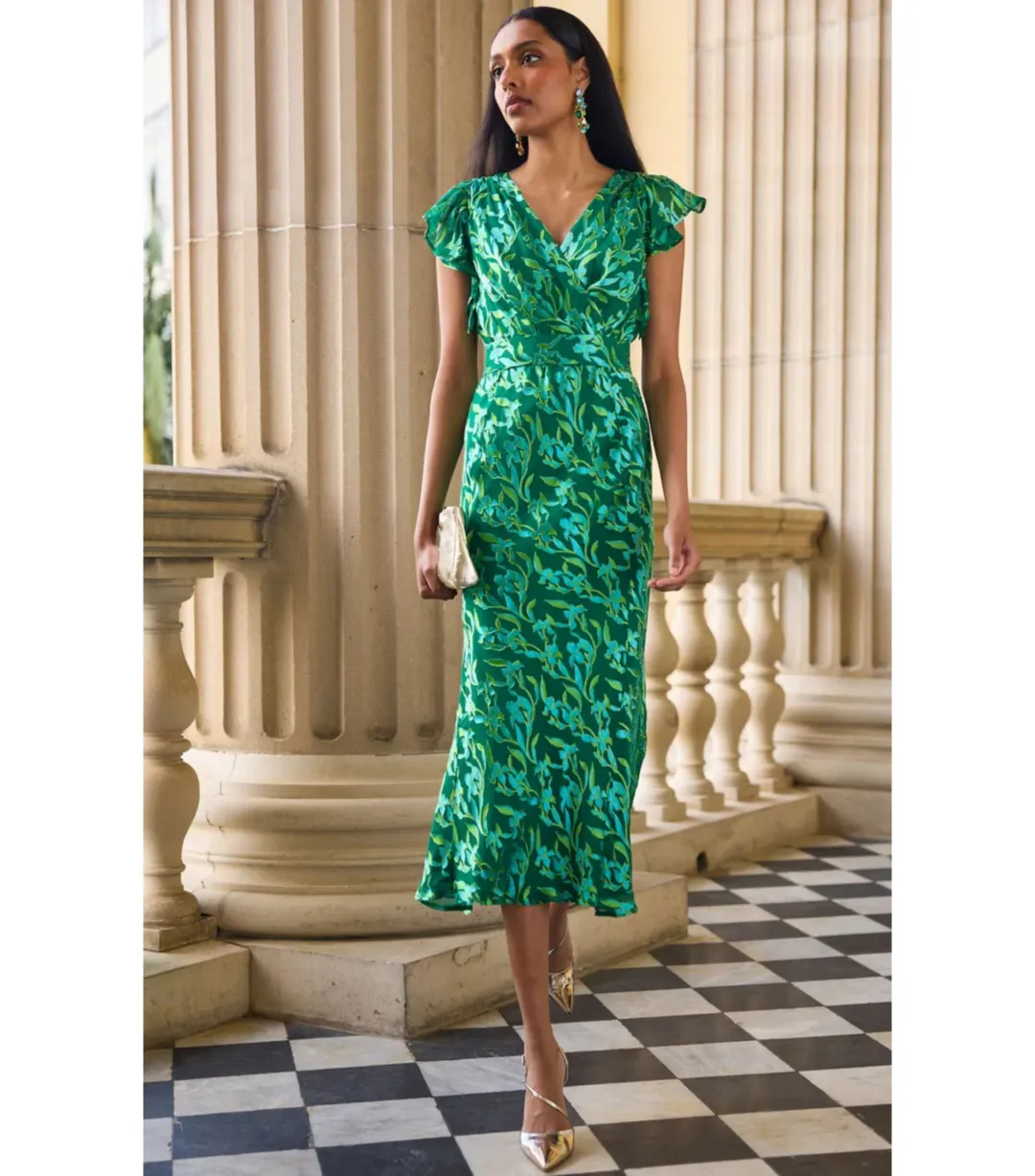 Sacha Drake Fleur De Lys Midi Dress Green Botanical Size AU 12 for rent on The Volte - main image