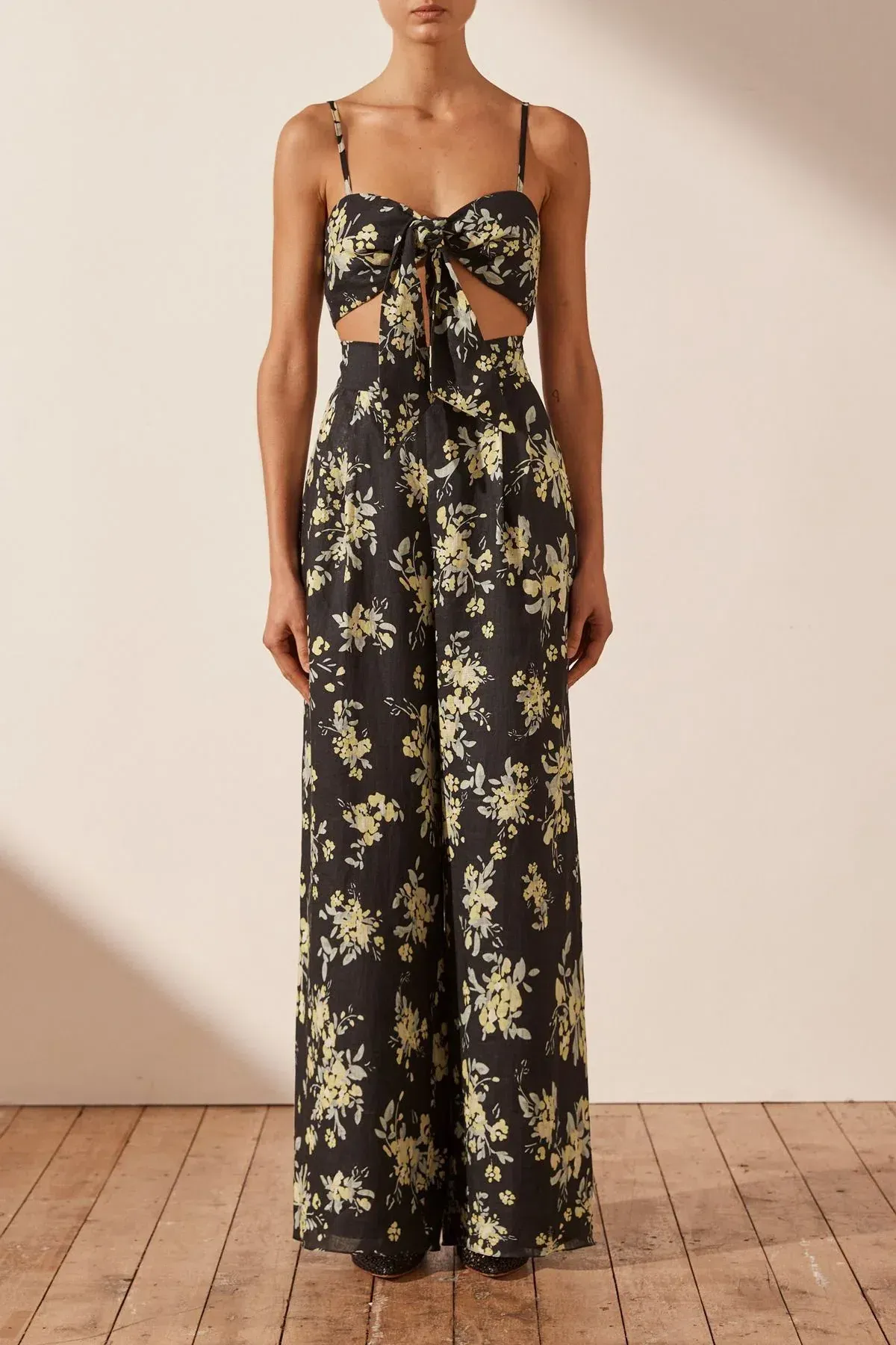 Shona Joy Goldie Tie Front Top & Pant Set Black Size AU 6 - Image 2