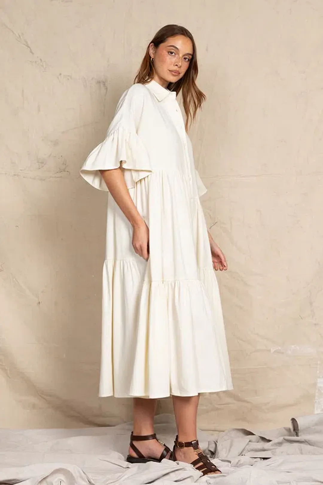 Bohemian Traders Genoa Midi Dress in  Cream Size AU 12 for rent on The Volte - main image