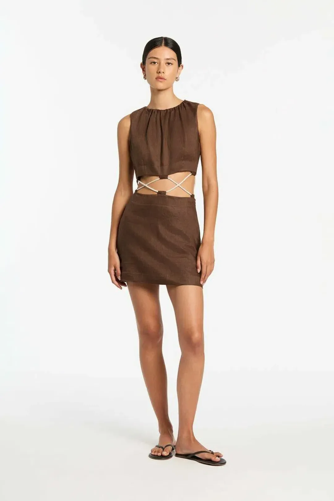 Sir the Label Bettina Corded Mini Dress Brown Size 8 for rent on The Volte - main image