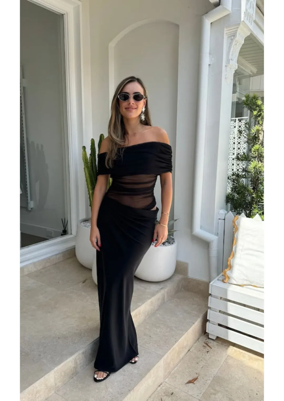 BENNI Nico Off Shoulder Maxi Dress in Black Size 12 for rent on The Volte - main image