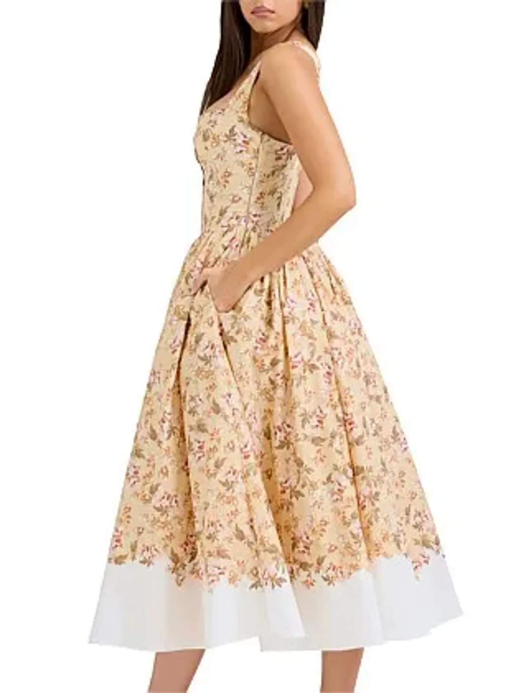 House Of CB Alba Midi Dress Autumnal Honeyflower Print Size 8/S for rent on The Volte - main image