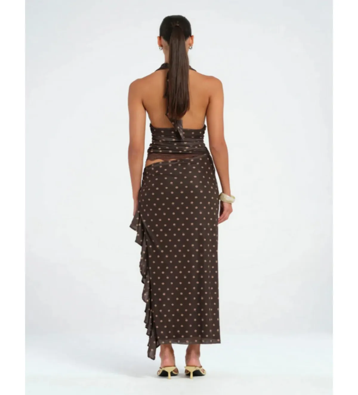 Benni Penelope Maxi Dress in Chocolate Polka Dot Size AU 6 - Image 5