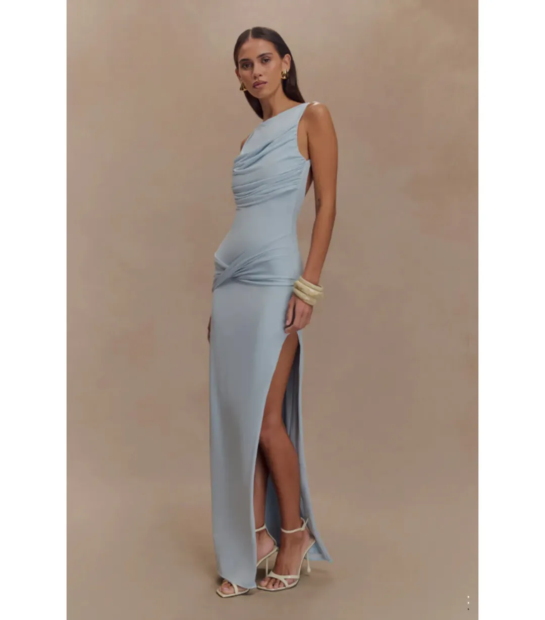 Meshki Henley Drape Maxi Dress Blue Size AU 8 for rent on The Volte - main image