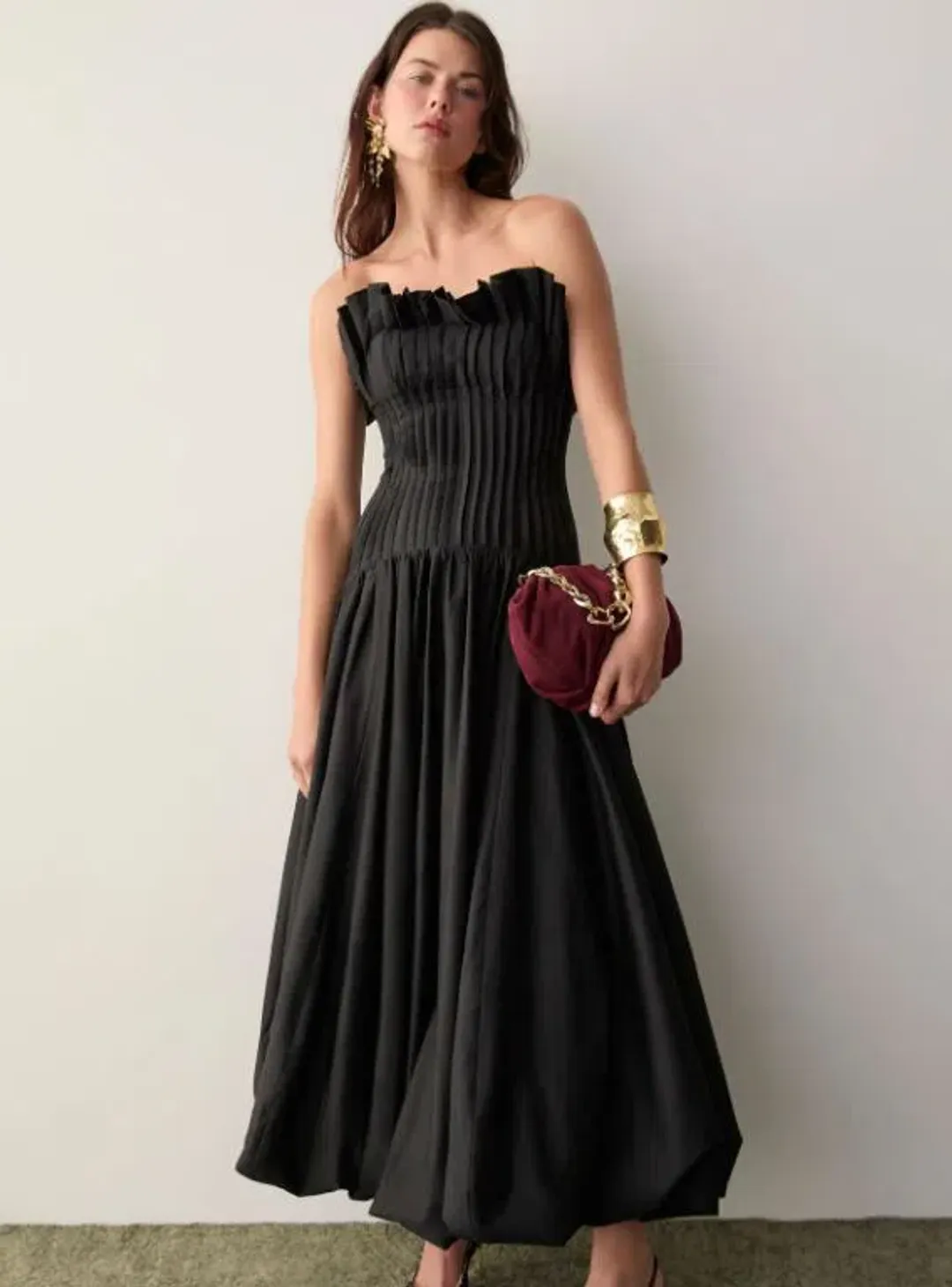 Aje Ivy Bubble Hem Gown in Black Size 6 for rent on The Volte - main image