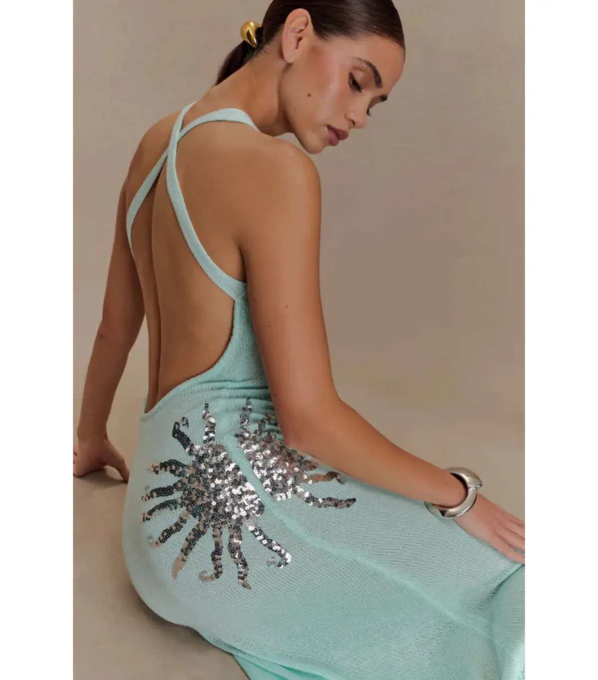 Meshki Ellington Knit Midi Dress in Lagoon Blue Size AU 10 - Image 4