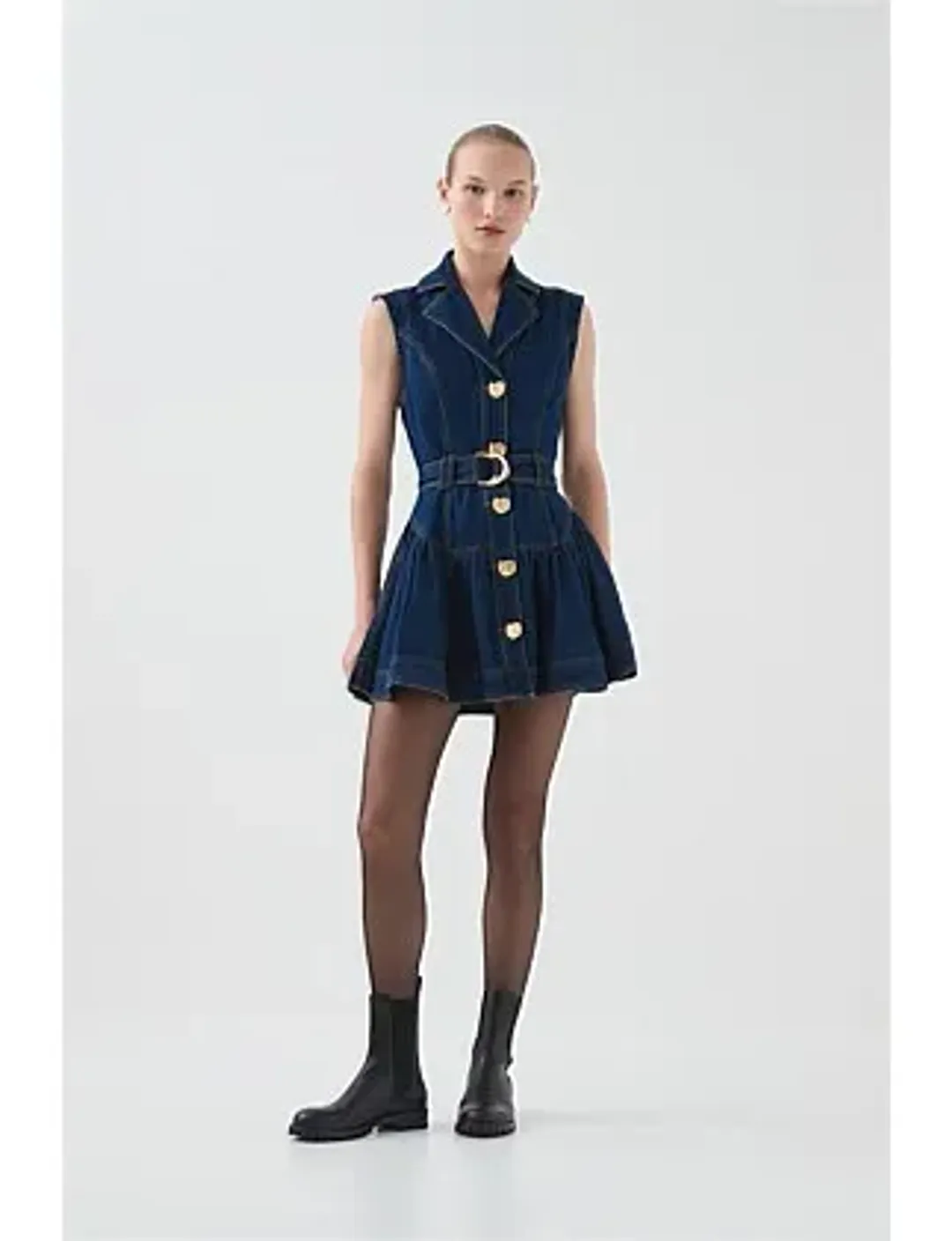 Elena Belted Denim Mini Dress Blue Size 12 for rent on The Volte - main image