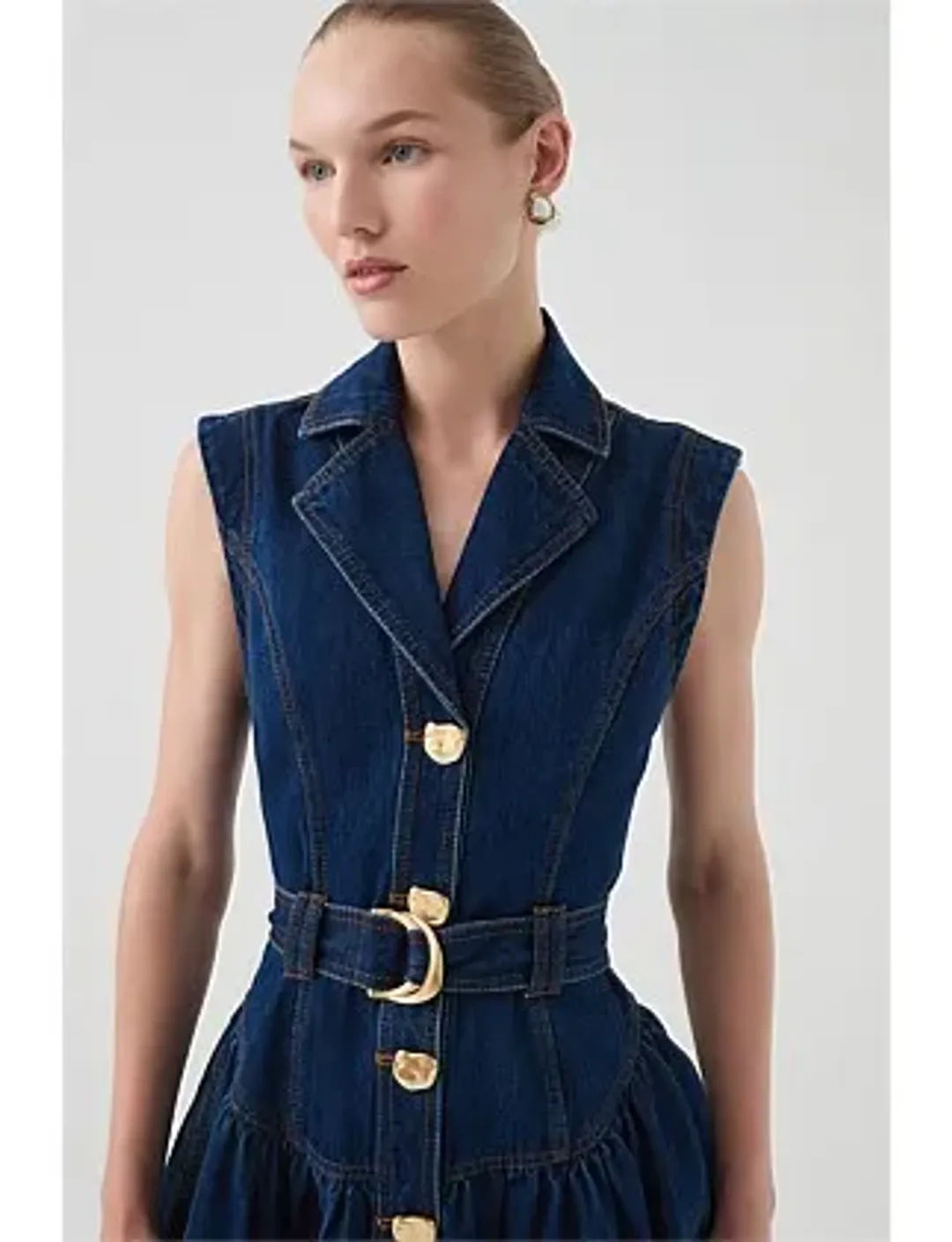 Elena Belted Denim Mini Dress Blue Size 12 for rent on The Volte - main image