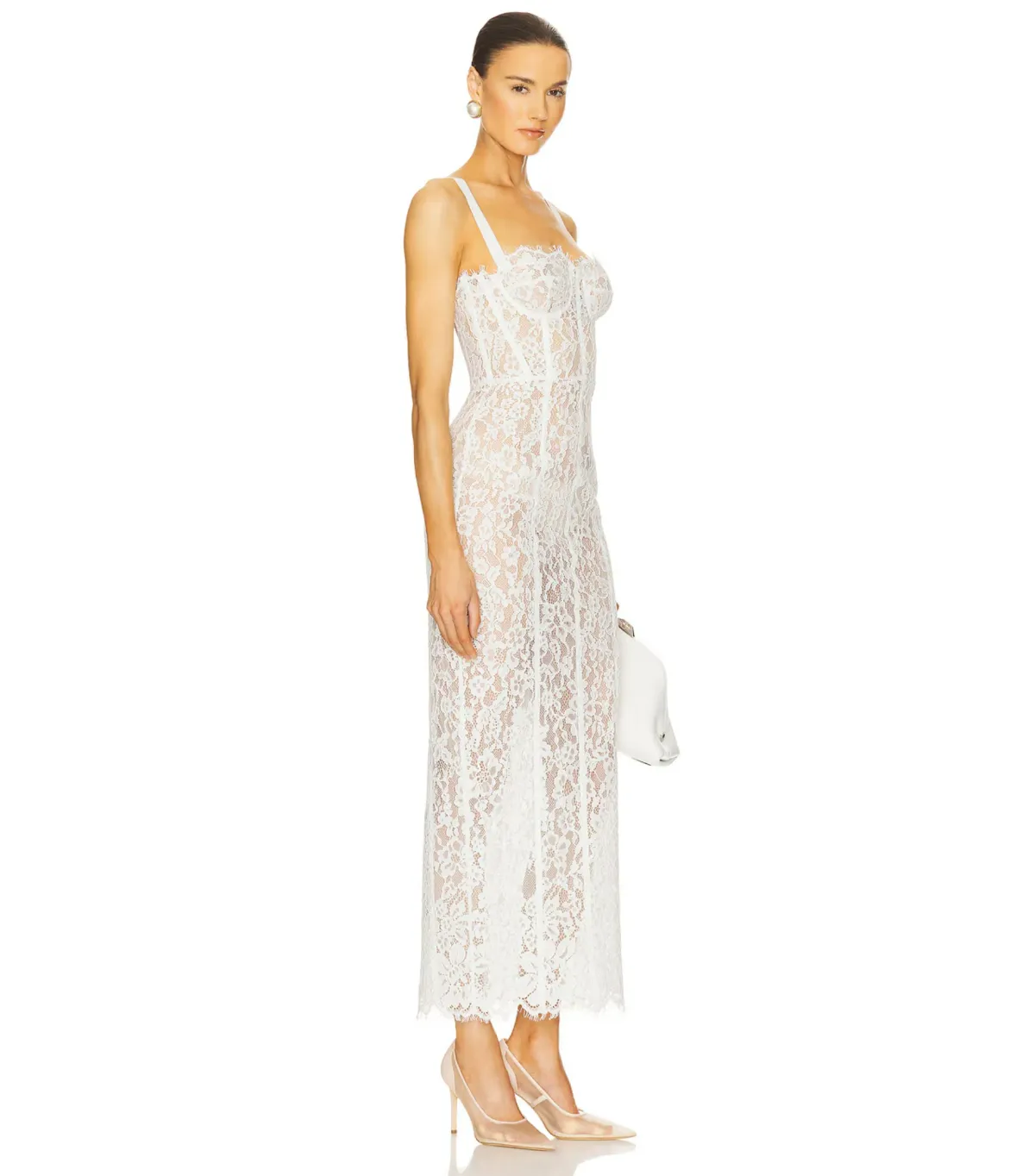 Helsa The Lace Column Midi Dress White Size 8/S - Image 3