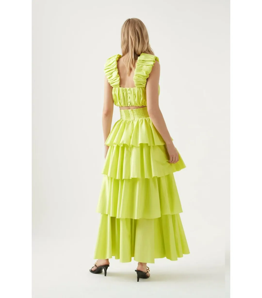 Aje Medina Ruched Top Size AU 12 and Tiered Midi Skirt Size AU 14 Set in Lemon for rent on The Volte - main image