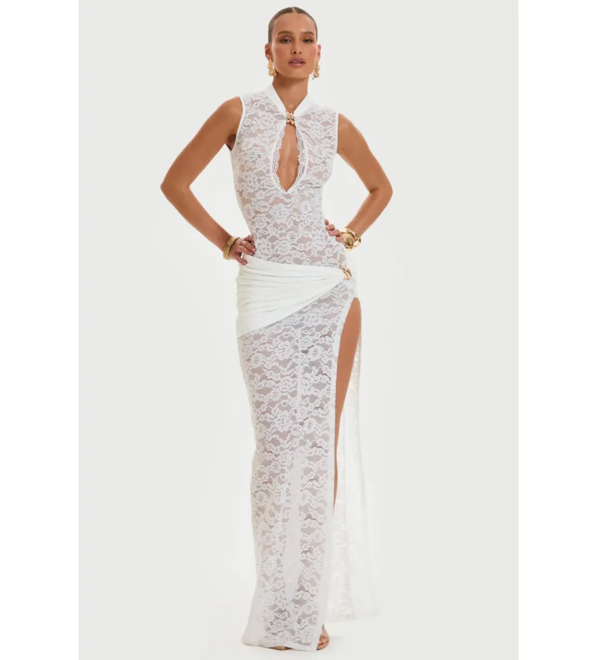 Murci Onyx Lace Keyhole Maxi Dress White Size 8/S - Image 2
