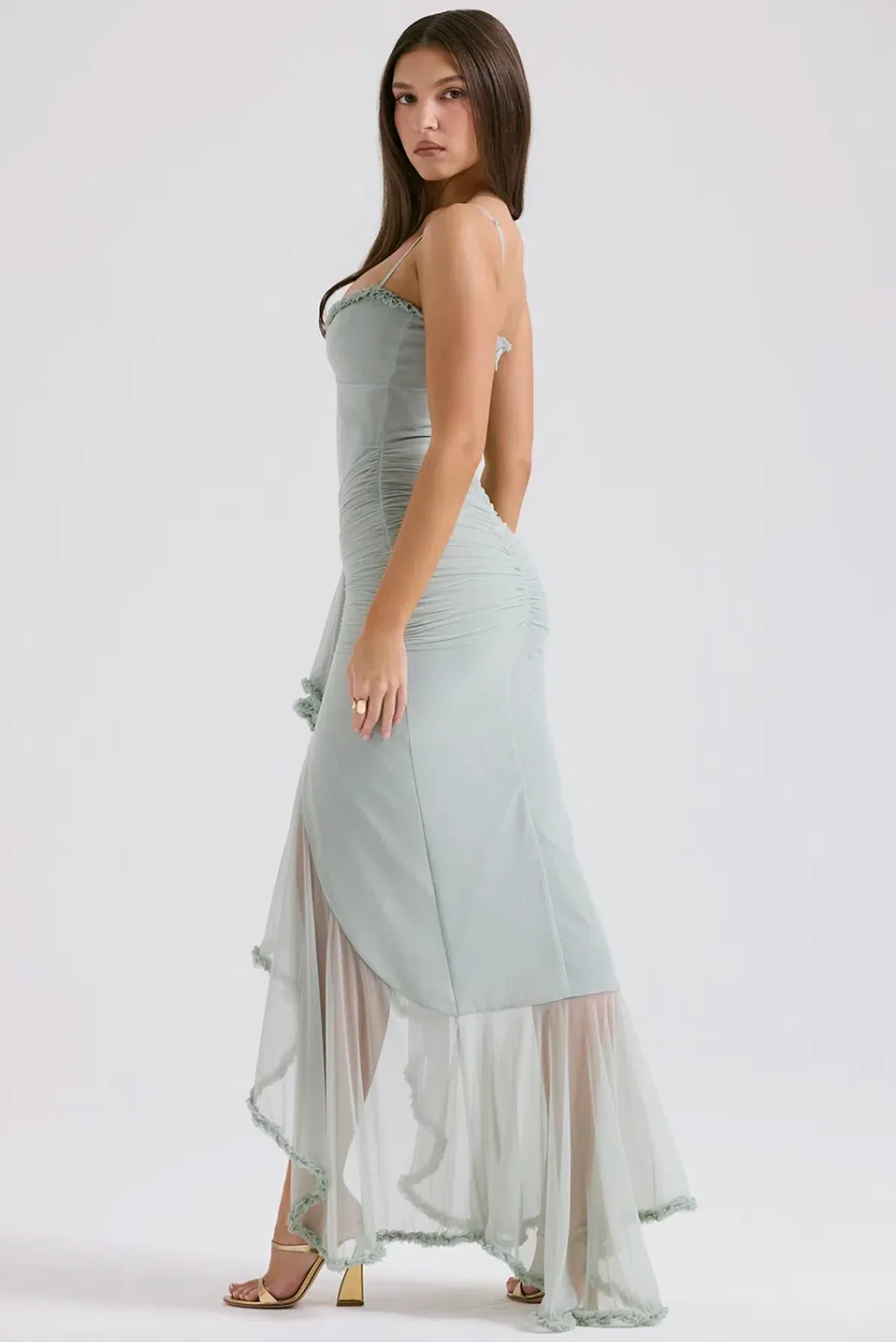 House Of Cb Gabriella Pistachio Ruffled Front Gown Size AU 8 - Image 3