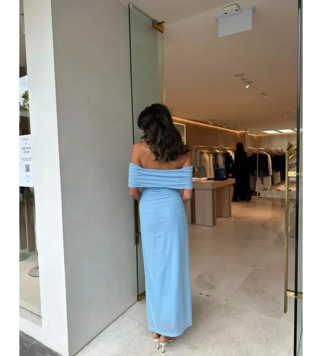 Kookai Bolt Off Shoulder Midi Dress Powder Blue Size AU 6 for rent on The Volte - main image