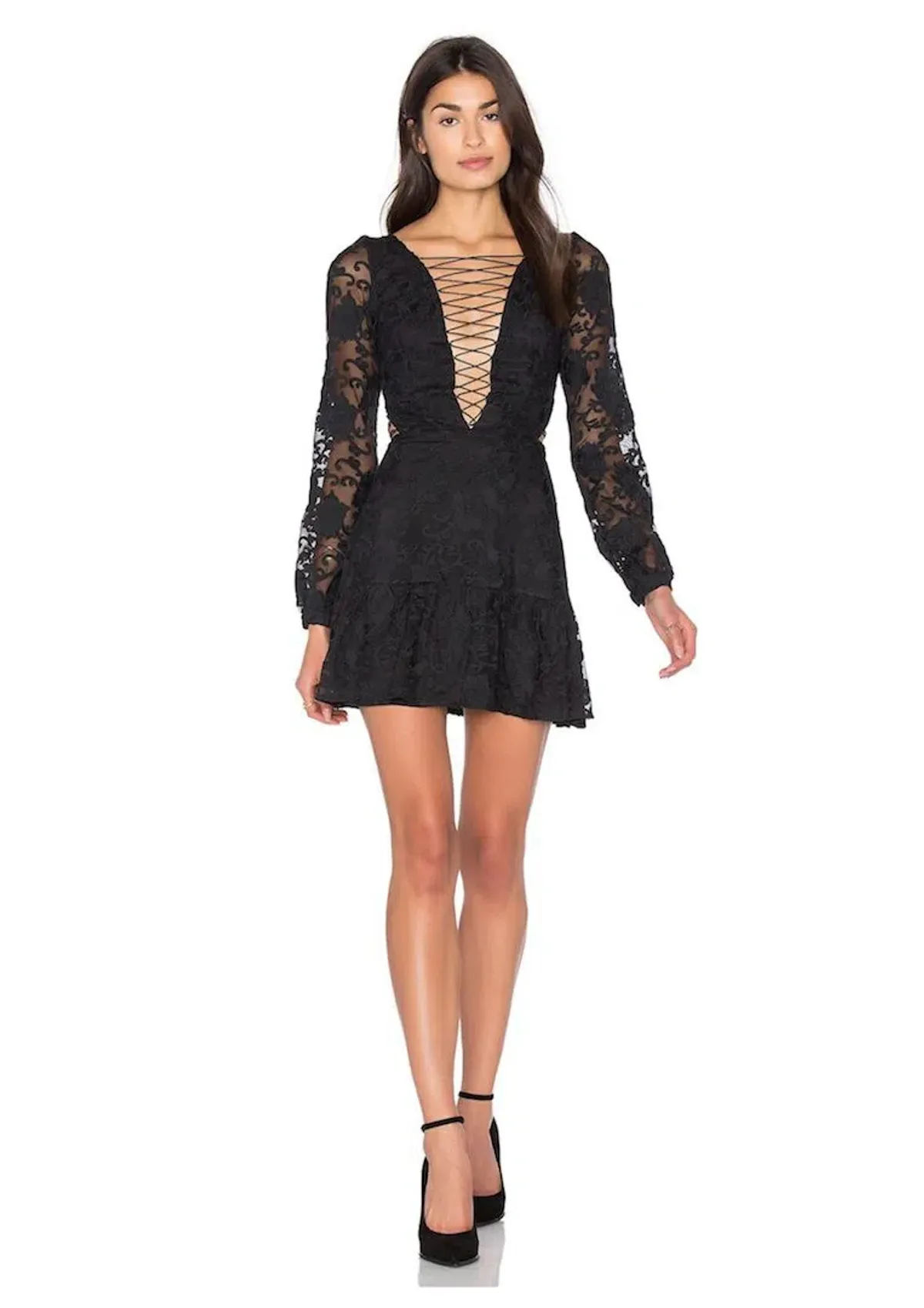 For Love and Lemons Jolene Lace Up Mini Dress Black Size 6 - Image 1