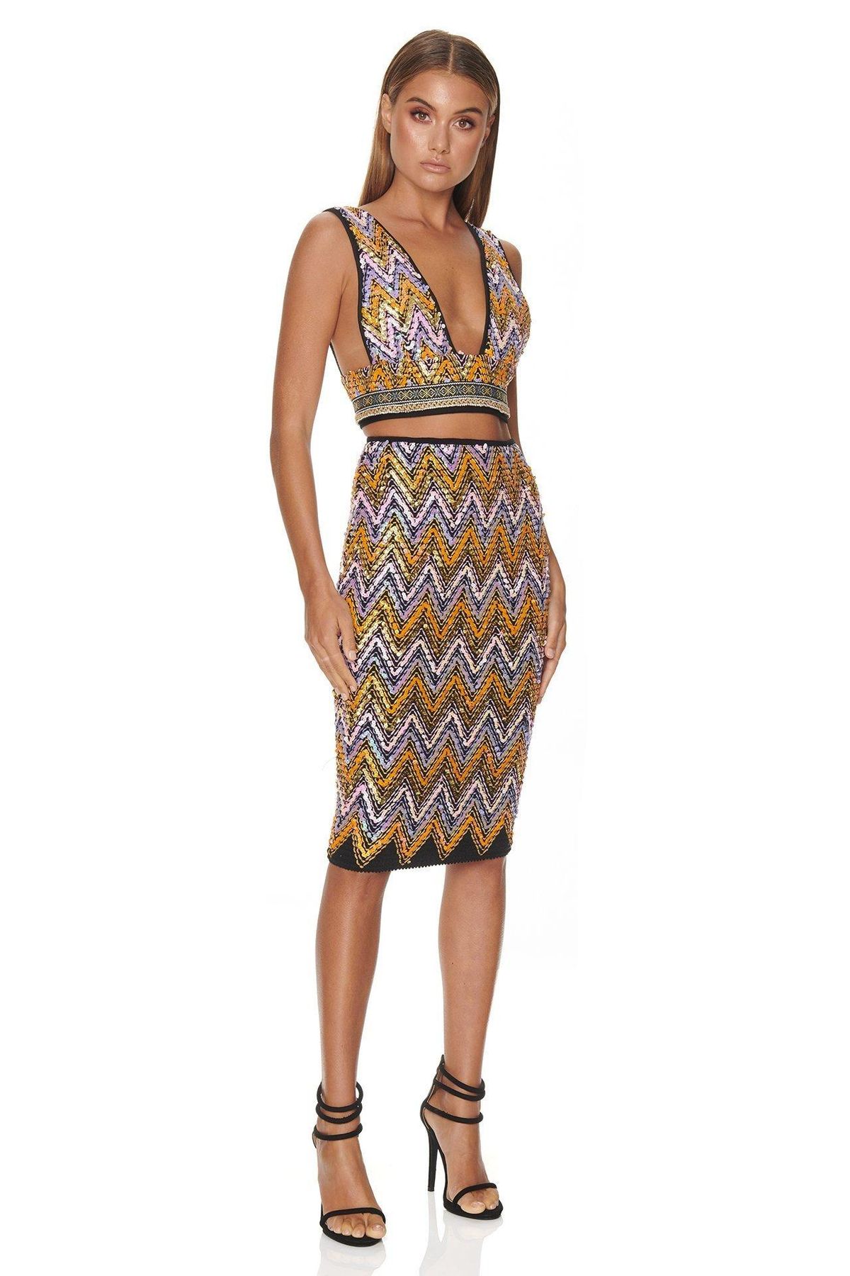 Eliya the Label Malibu Crop Top and Skirt Set Sequin Size 10 - Image 1