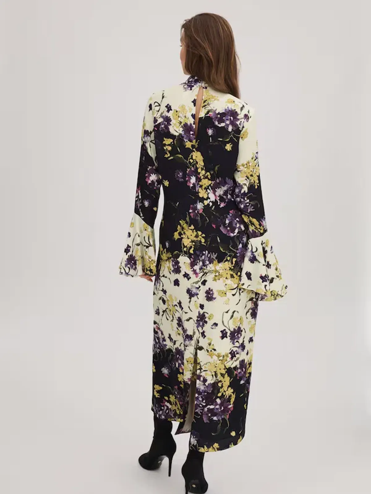 Florere Printed Fluted Cuff Midi Dress in Multi Size 10 - Image 2