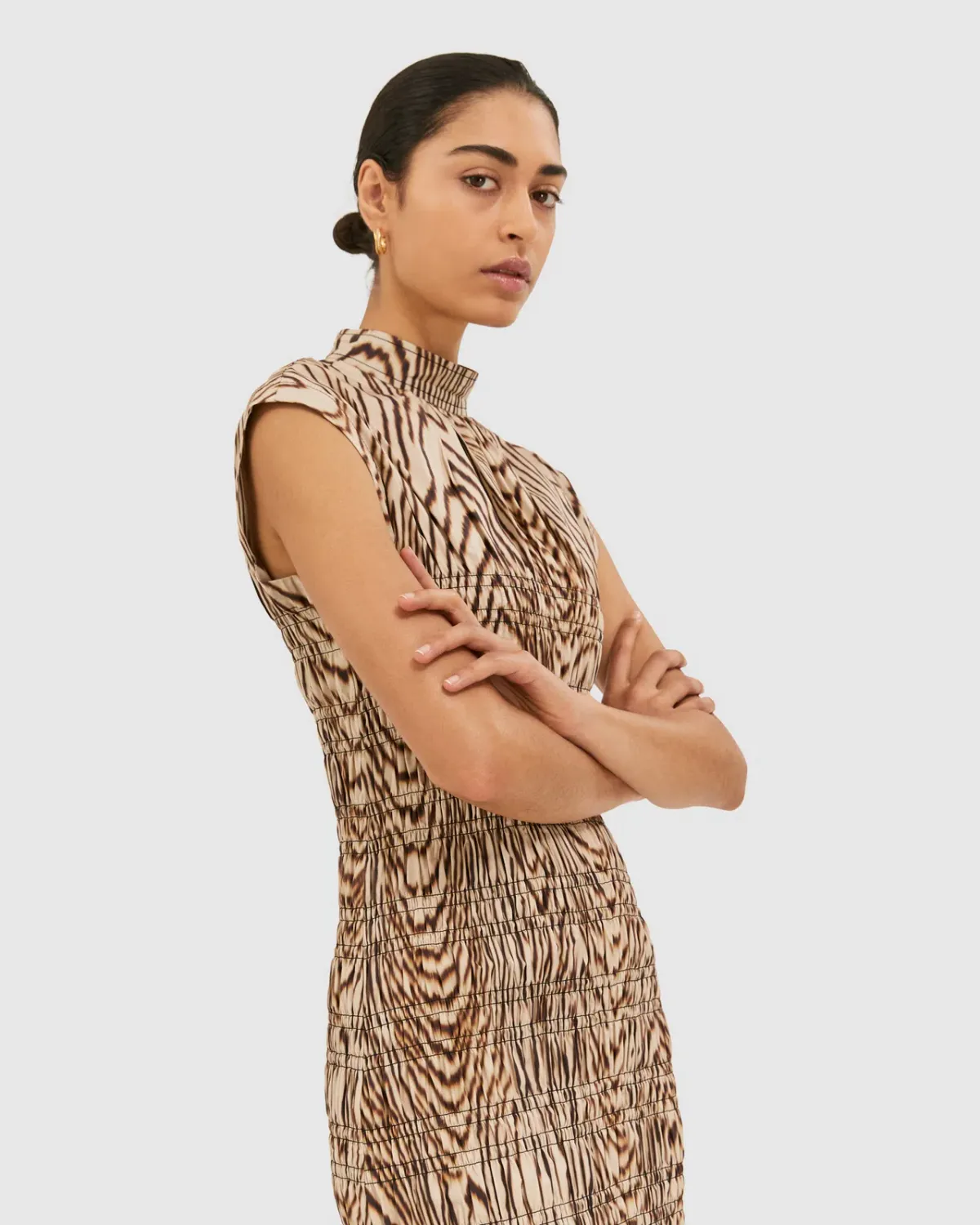 Saba Allegro Shirred Dress Brown Size AU 8 - Image 3