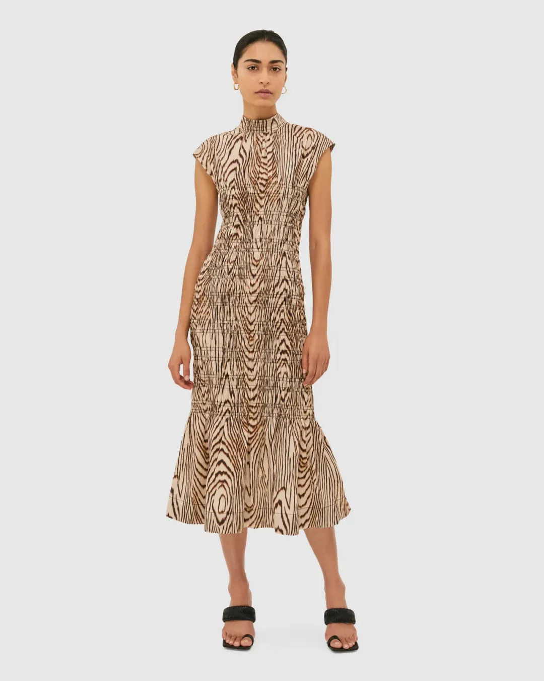 Saba Allegro Shirred Dress Brown Size AU 8 for rent on The Volte - main image